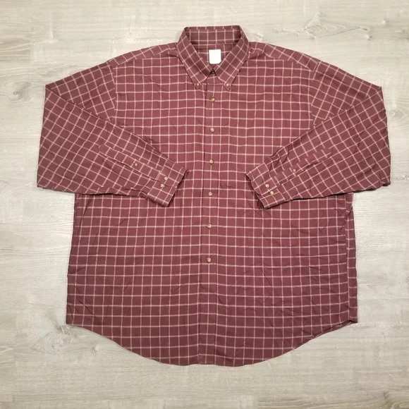 Brooks Brothers 346 Mens Button Down Shirts Size XXL Lot Of 2 Beige Red Check - Picture 2 of 10